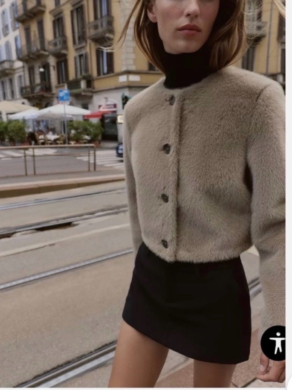 ZARA Faux Fur Collarless Cropped Jacket - Picture 11 of 12